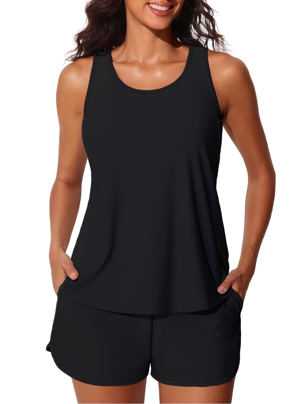 Summer Mae Two Piece Tankini Swimsuit Women’s Size 14 Black Padded
